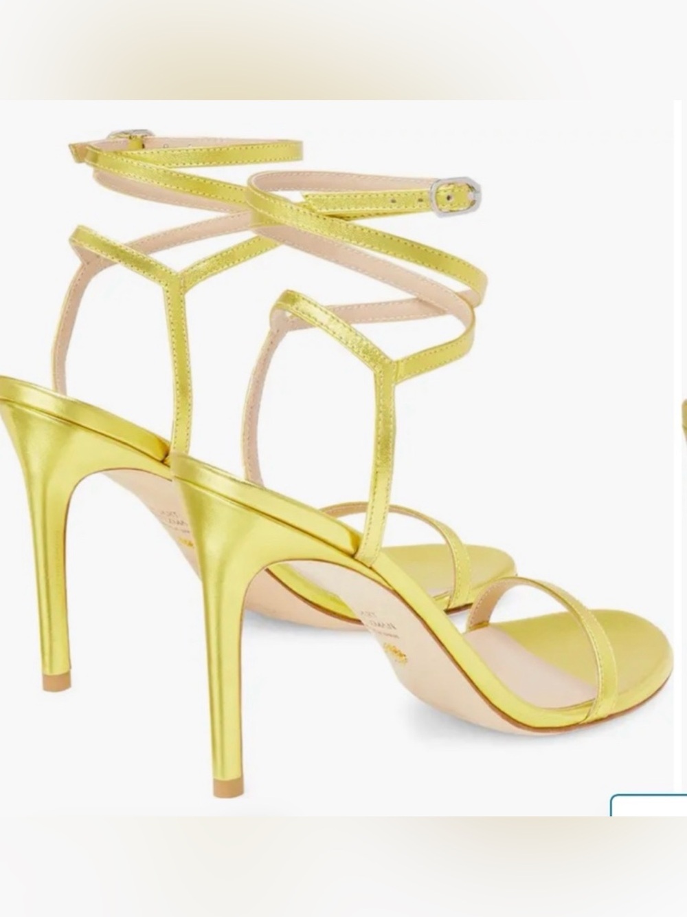 Stuart Weitzman Metallic Lemon Yellow Strappy Stiletto Sandals